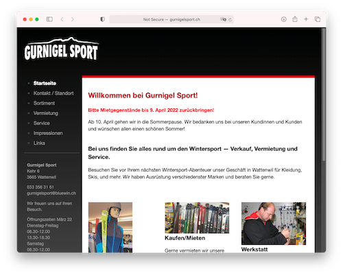 Screenshot of Website gurnigelsport.ch